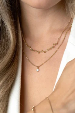 Clearance Zinzi gold plated zilveren multilook ketting met ronde zetting witte zirconia en 16 bolletjes 39-42cm ZIC2520Y
