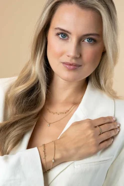 Clearance Zinzi gold plated zilveren multilook ketting met ronde zetting witte zirconia en 16 bolletjes 39-42cm ZIC2520Y