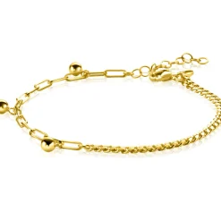 Zinzi gold plated zilveren schakelarmband met gourmet en paperclip schakels en 3 bolletjes 16,5-19,5cm ZIA2521G