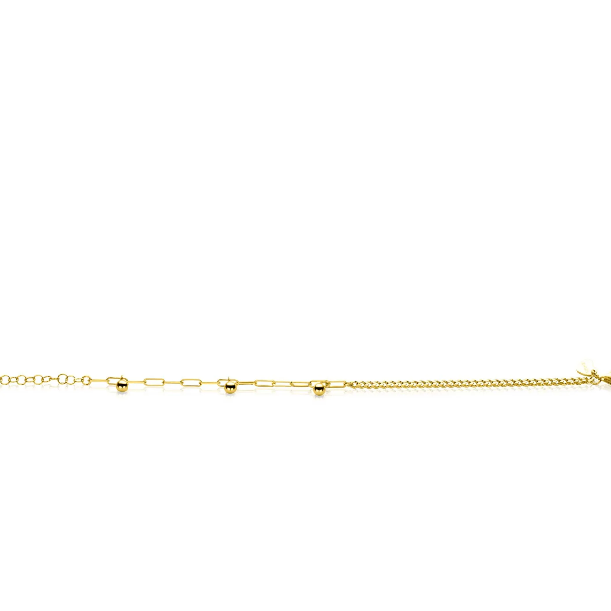 Zinzi gold plated zilveren schakelarmband met gourmet en paperclip schakels en 3 bolletjes 16,5-19,5cm ZIA2521G
