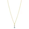 Outlet Zinzi gold plated zilveren ketting 42-45cm met luxe peervormige hanger met lichtblauwe kleursteen en witte zirkonia ZIC2744