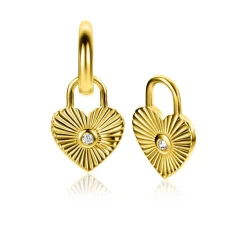 Outlet Zinzi gold plated zilveren oorbedels hart met zonnestralen en witte zirconia 15mm ZICH2305 (zonder oorringen)