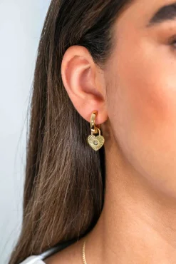 Outlet Zinzi gold plated zilveren oorbedels hart met zonnestralen en witte zirconia 15mm ZICH2305 (zonder oorringen)