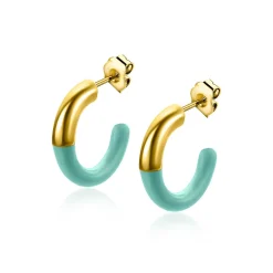 Hot Zinzi gold plated zilveren trendy oorsieraden 16mm half emaille turquoise ZIO2315T