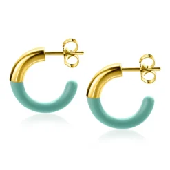 Hot Zinzi gold plated zilveren trendy oorsieraden 16mm half emaille turquoise ZIO2315T