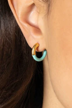 Hot Zinzi gold plated zilveren trendy oorsieraden 16mm half emaille turquoise ZIO2315T