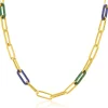 Online Zinzi gold plated zilveren ketting 45cm met paperclip-schakels en trendy schakels in lapisblauw en malachietgroen ZIC2455