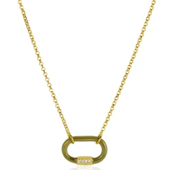Sale Zinzi gold plated zilveren schakelketting 45cm ovale hanger olijfgroen emaille en witte zirconia's ZIC2374