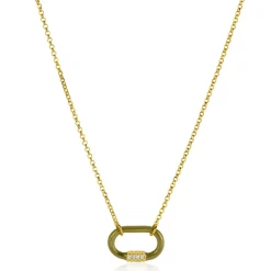 Sale Zinzi gold plated zilveren schakelketting 45cm ovale hanger olijfgroen emaille en witte zirconia's ZIC2374