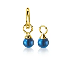 New Zinzi gold plated zilveren oorbedels parels blauw 6mm ZICH1749BG (zonder oorringen)