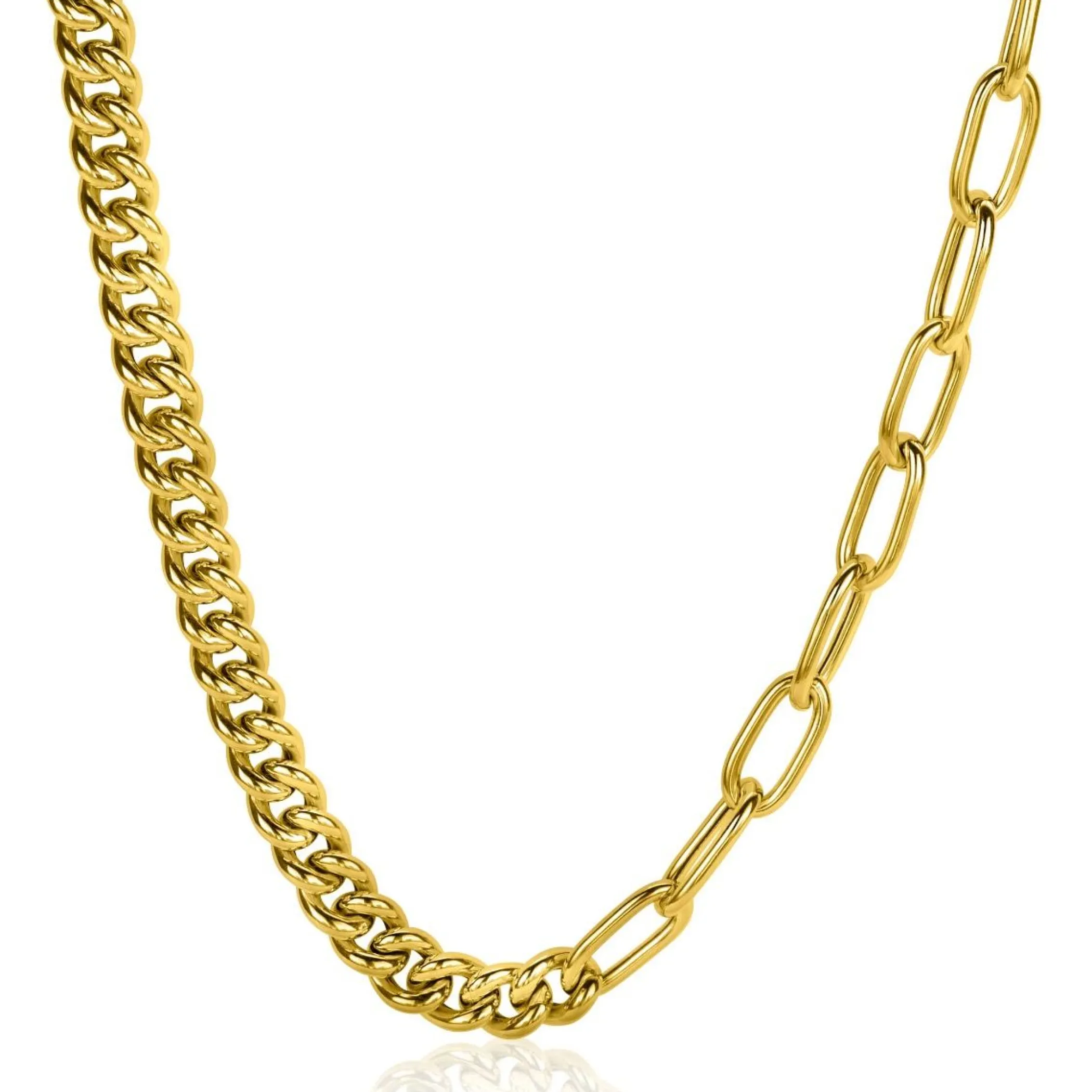 Discount Zinzi gold plated zilveren multi-schakelketting met gourmet en paperclip schakels 6,7mm breed 45cm ZIC2285G