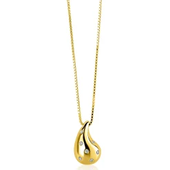 Clearance Zinzi gold plated zilveren venetiaanse ketting 45-48cm met druppelvormige hanger 20mm, bezet met witte zirkonia's ZIC2708Y