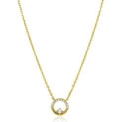 Online Zinzi gold plated zilveren ketting 42–45cm met ronde open hanger (12mm) en bezet met witte zirkonia's ZIC2725Y