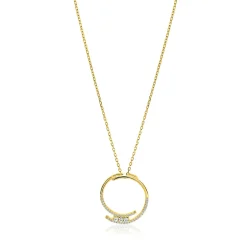 Discount Zinzi gold plated zilveren ketting met grote open ronde hanger 25mm bezet met witte zirkonia's 45-50 cm ZIC2645Y