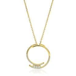 Discount Zinzi gold plated zilveren ketting met grote open ronde hanger 25mm bezet met witte zirkonia's 45-50 cm ZIC2645Y