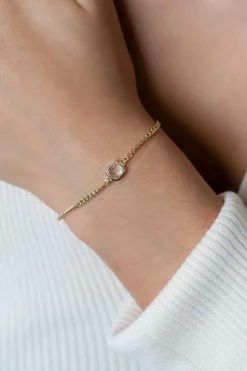 Sale Zinzi gold plated zilveren gourmet armband met vierkante zetting bezet met witte zirconia 16-19cm ZIA2417Y