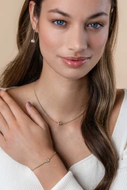 Sale Zinzi gold plated zilveren gourmet armband met vierkante zetting bezet met witte zirconia 16-19cm ZIA2417Y