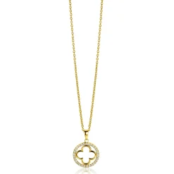 Discount Zinzi gold plated zilveren anker ketting met luxe klaver hanger (15mm) rondom bezet met witte zirconia's 45-48cm ZIC2617Y