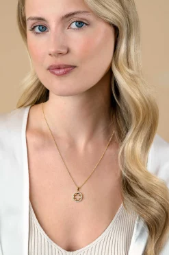 Discount Zinzi gold plated zilveren anker ketting met luxe klaver hanger (15mm) rondom bezet met witte zirconia's 45-48cm ZIC2617Y