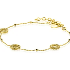 Discount Zinzi gold plated zilveren armband met drie open rondjes (8,5mm) voorzien van een bolstructuur 17-20cm ZIA2704G