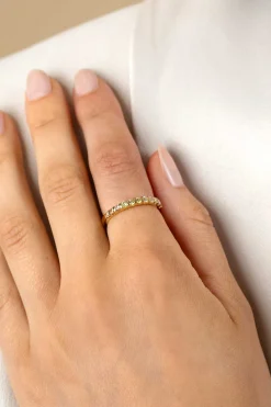 New Zinzi gold plated zilveren aanschuifring 2mm breed bezet met champagne, peridot en witte zirconia's ZIR2612