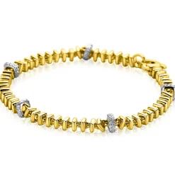 Sale Zinzi gold plated zilveren vierkante schakel armband 6mm breed afwisselend bezet met witte zirkonia's 19cm ZIA2678Y