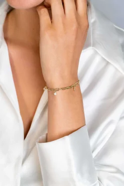 Discount Zinzi gold plated zilveren multi-look armband met gourmet en paperclip schakels, bezet met vier ronde zirconia's ZIA2362Y
