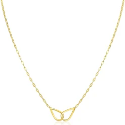 Zinzi gold plated zilveren ketting met paperclip-schakels, waarbij in het midden twee druppelvormen mooi met elkaar verbonden zijn 42-45cm ZIC2634