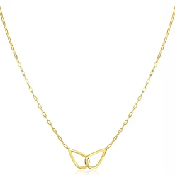 Zinzi gold plated zilveren ketting met paperclip-schakels, waarbij in het midden twee druppelvormen mooi met elkaar verbonden zijn 42-45cm ZIC2634