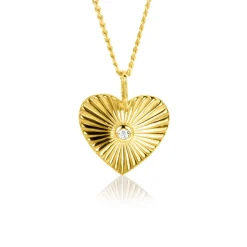 Outlet Zinzi gold plated zilveren hanger hart met zonnestralen en witte zirconia 20mm ZIH2305 (zonder collier)