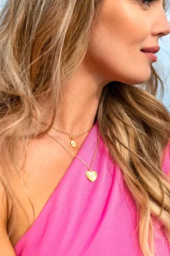 Outlet Zinzi gold plated zilveren hanger hart met zonnestralen en witte zirconia 20mm ZIH2305 (zonder collier)