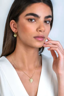 Outlet Zinzi gold plated zilveren hanger hart met zonnestralen en witte zirconia 20mm ZIH2305 (zonder collier)