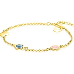 New Zinzi gold plated zilveren armband met rondjes, bezet met blauwe en roze kleurstenen ZIA2715G