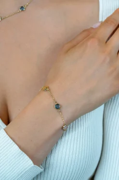 New Zinzi gold plated zilveren armband met rondjes, bezet met blauwe en roze kleurstenen ZIA2715G