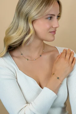 New Zinzi gold plated zilveren armband met rondjes, bezet met blauwe en roze kleurstenen ZIA2715G