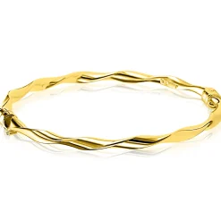 Online Zinzi gold plated zilveren bangle armband met gedraaide buis 4mm met luxe scharniersluiting ZIA2756G