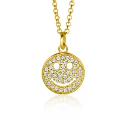 Zinzi gold plated zilveren hanger smiley rond 15mm met witte zirconia's ZIH2313Y (zonder collier)