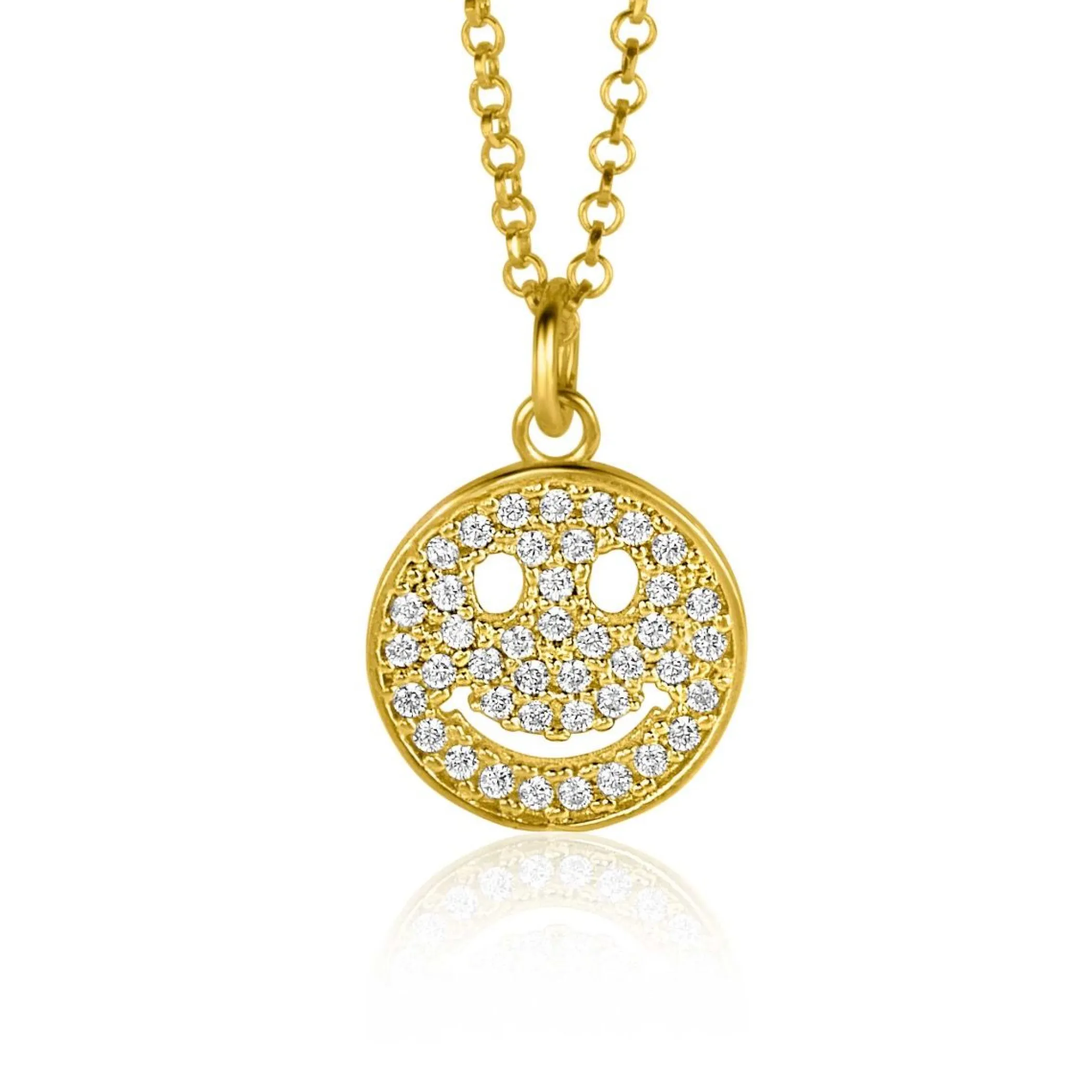 Zinzi gold plated zilveren hanger smiley rond 15mm met witte zirconia's ZIH2313Y (zonder collier)