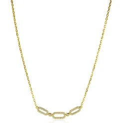 Clearance Zinzi gold plated zilveren ketting 45cm met drie ovale schakels, bezet met witte zirconia's ZIC2398Y