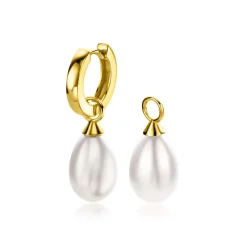 Hot Zinzi gold plated zilveren oorbedels parel peervorm 15mm wit ZICH355WG (zonder oorringen)