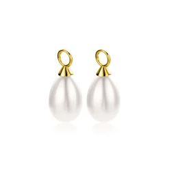 Hot Zinzi gold plated zilveren oorbedels parel peervorm 15mm wit ZICH355WG (zonder oorringen)