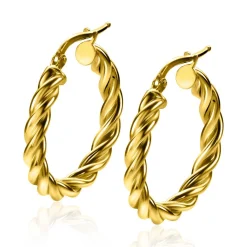 Best Zinzi gold plated zilveren wokkel oorringen met gedraaide buis 26x4mm ZIO2281G