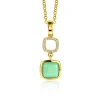 New Zinzi gold plated zilveren tweezijdige hanger 30mm vierkant met witte onyx en mintgroene kleursteen ZIH2308 (zonder collier)