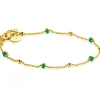 New Zinzi gold plated zilveren fantasie armband met 5 groene donuts en glanzende bolletjes 17-19,5cm ZIA2509