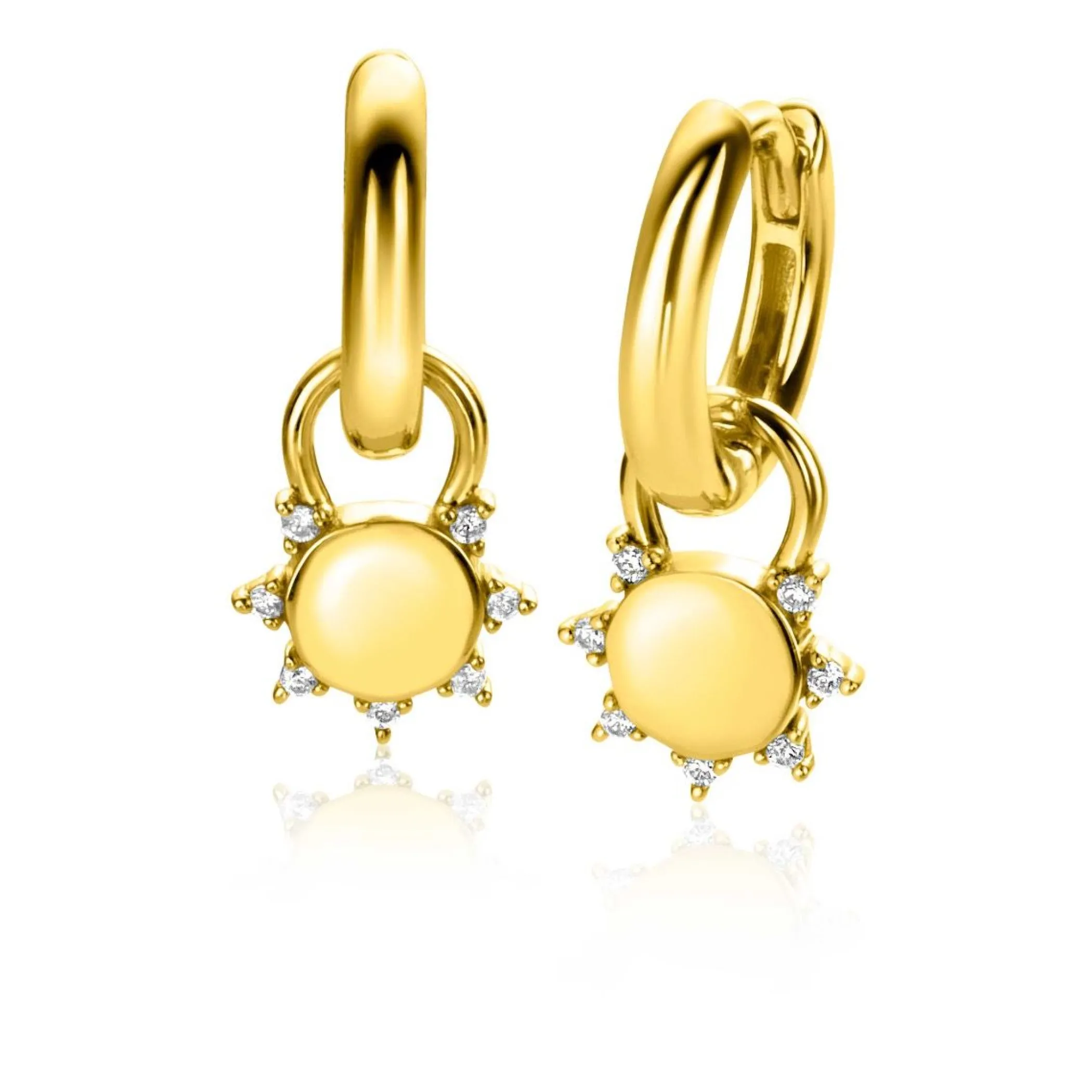 Discount Zinzi gold plated zilveren oorbedels zon met witte zirconia's 8mm ZICH2302 (zonder oorringen)