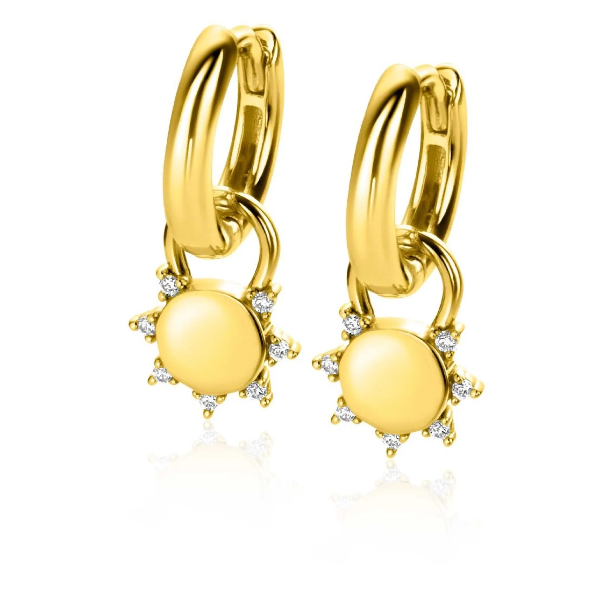 Discount Zinzi gold plated zilveren oorbedels zon met witte zirconia's 8mm ZICH2302 (zonder oorringen)