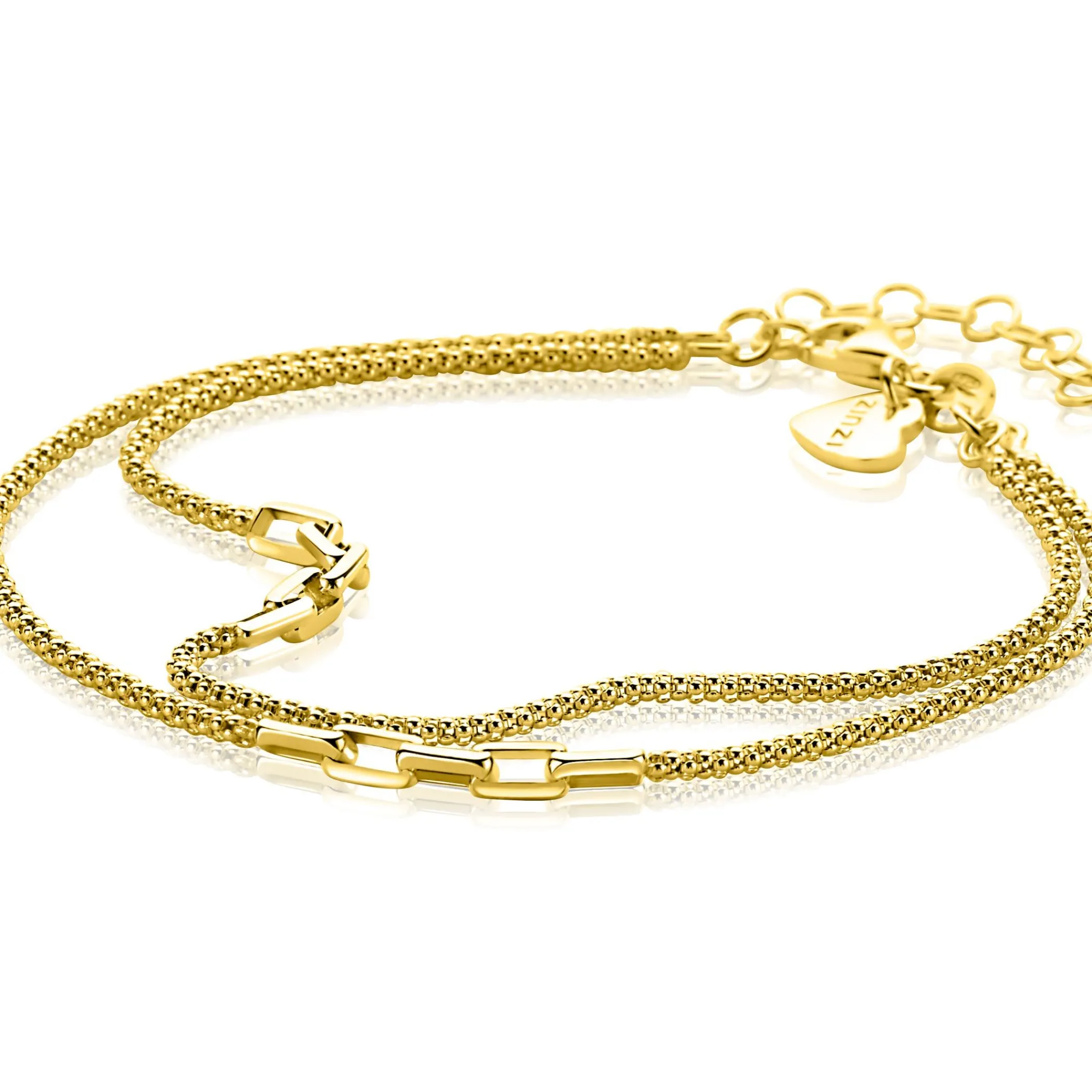 Hot Zinzi gold plated zilveren multi-look armband (5,5mm breed) met popcornschakel en paperclip-schakels ZIA2709G
