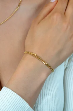 Hot Zinzi gold plated zilveren multi-look armband (5,5mm breed) met popcornschakel en paperclip-schakels ZIA2709G