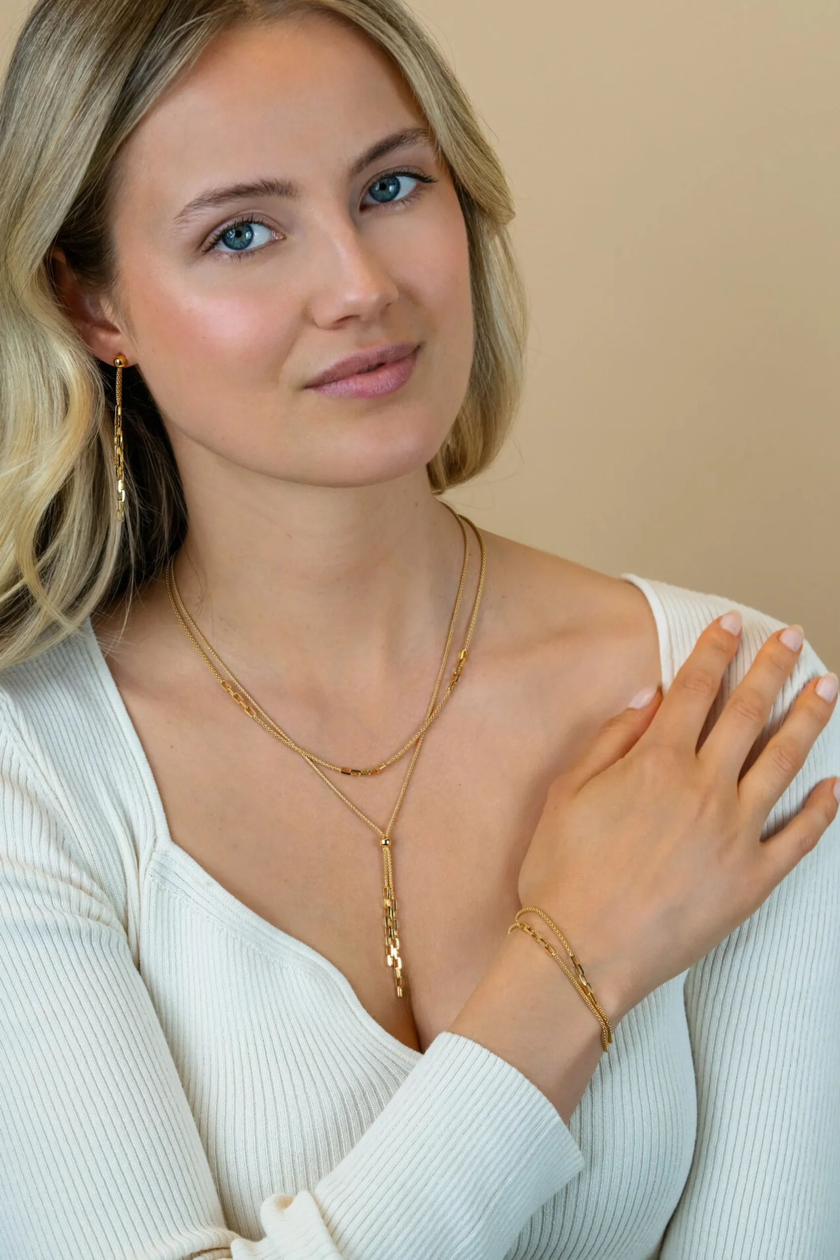 Hot Zinzi gold plated zilveren multi-look armband (5,5mm breed) met popcornschakel en paperclip-schakels ZIA2709G