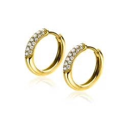 Best Zinzi gold plated zilveren oorringen 14 x 3mm witte zirconia's ZIO660G